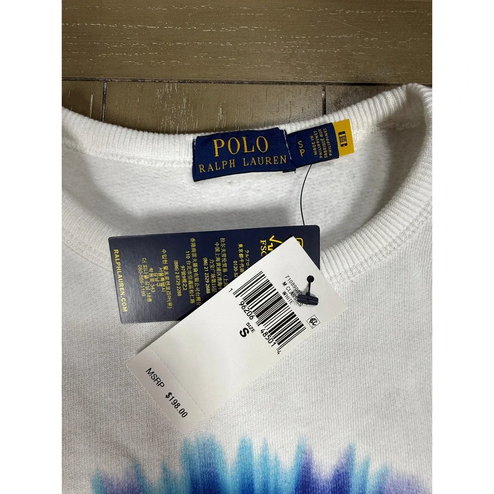 Polo Ralph‎ Lauren Sweatshirt Mens Small White Tie Dye Splatter Crewneck Logo
